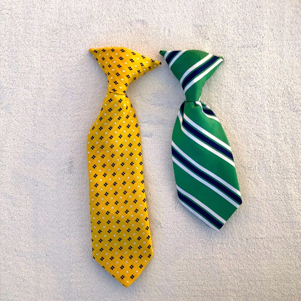 Boys Clip On Ties Green and Yellow Tie